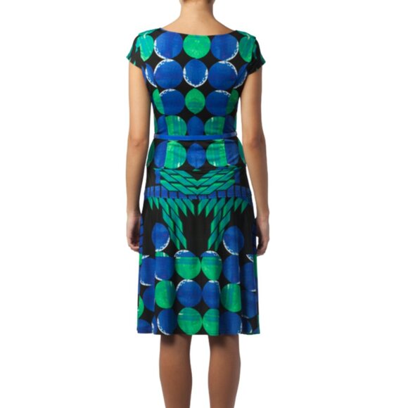 Joseph Ribkoff Abstract Fit & Flare Cap Sleeve Blue Green Black Size 4 - Picture 7 of 7